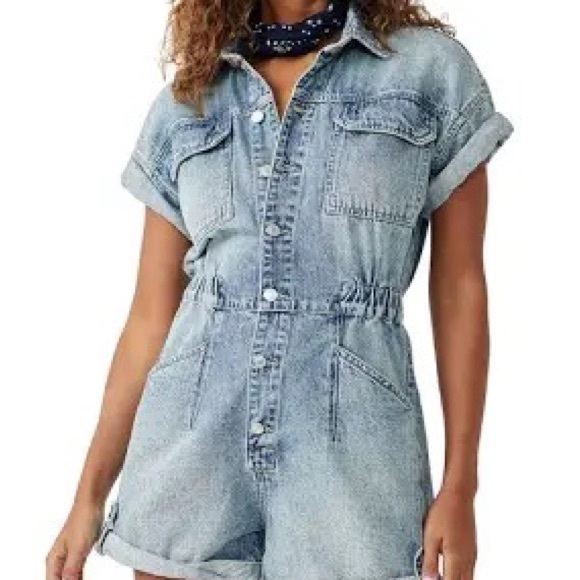 Free People Pants - NWOT Free People Marci denim romper SZ XL
